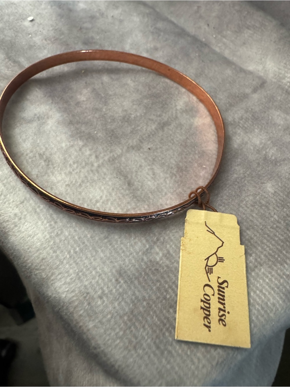 Surised Etched Copper Bangle Bracelet‎ - Warm Copper Finish